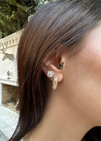 Accessorize Altın Renk Mini Yılan Derisi Desenli Halka Küpe