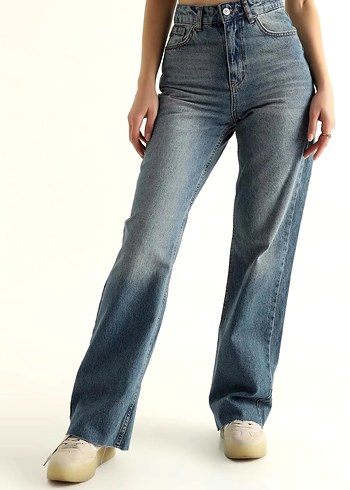 Kadın Mavi Tie-Dye Denim Midi Pantolon