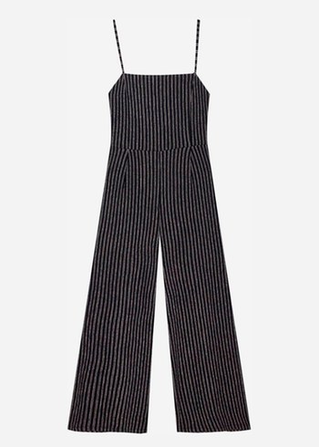 Stradivarius Çizgili Siyah Midi Tulum