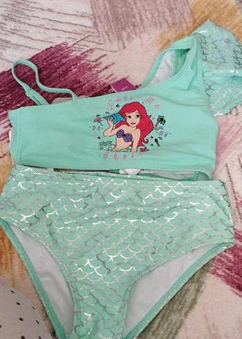 Turkuaz Baskılı Kız Çocuk Bikini Takımı