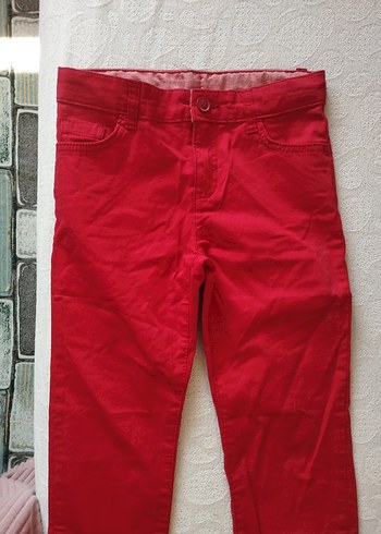 7 Yaş Beden Kırmızı Erkek Pantolon, Kemerli, Regular Fit