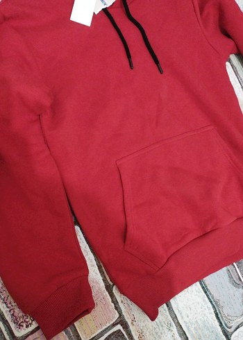 Kadın Kırmızı Kapüşonlu Salaş Sweatshirt - Görsel 3