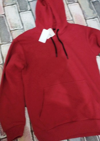 Kadın Kırmızı Kapüşonlu Salaş Sweatshirt - Görsel 2