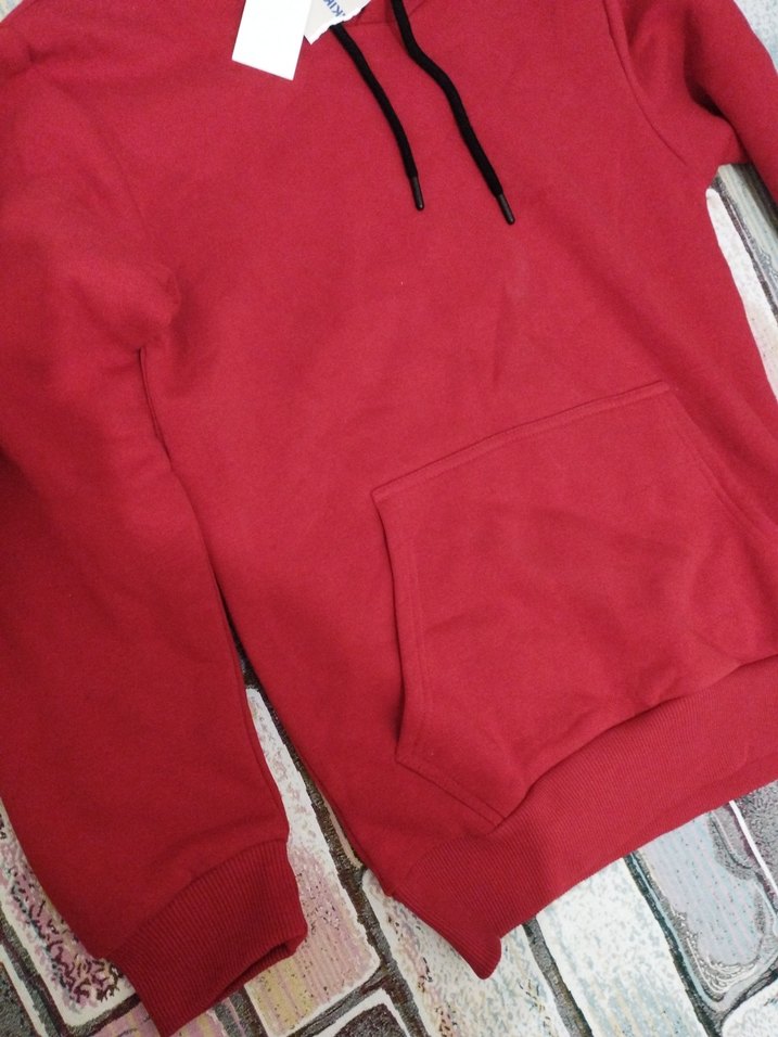 Kadın Kırmızı Kapüşonlu Salaş Sweatshirt - Görsel 3