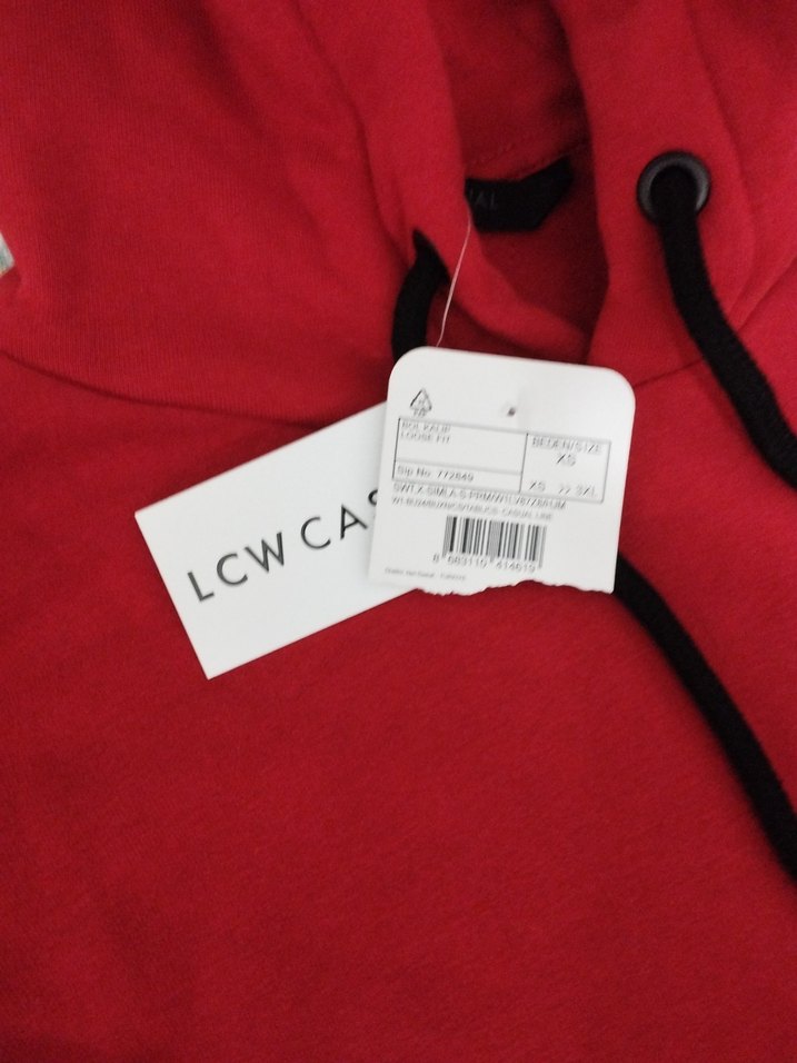 Kadın Kırmızı Kapüşonlu Salaş Sweatshirt - Görsel 4