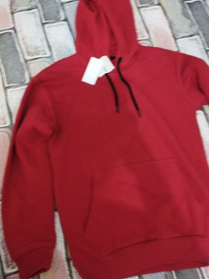 Kadın Kırmızı Kapüşonlu Salaş Sweatshirt - Görsel 2