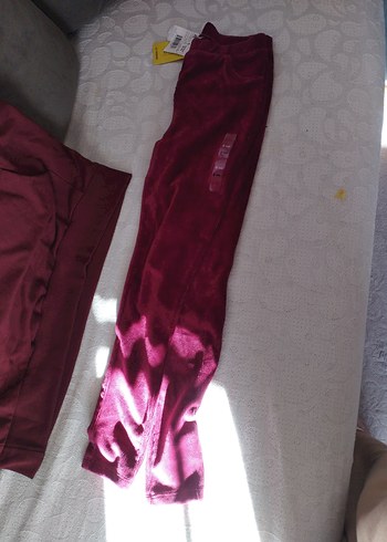 Bordo Süet Görünümlü Kız Tayt - Görsel 3