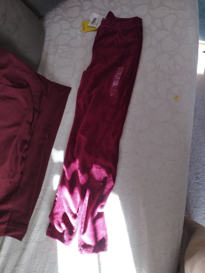 Bordo Süet Görünümlü Kız Tayt - Görsel 3