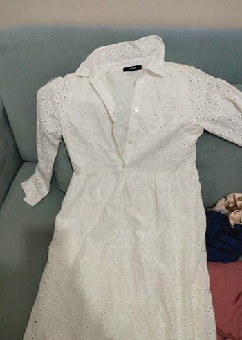 Uzun Kollu Beyaz Bohem Uzun Elbise - Görsel 5