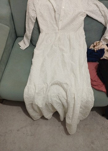 Uzun Kollu Beyaz Bohem Uzun Elbise - Görsel 4