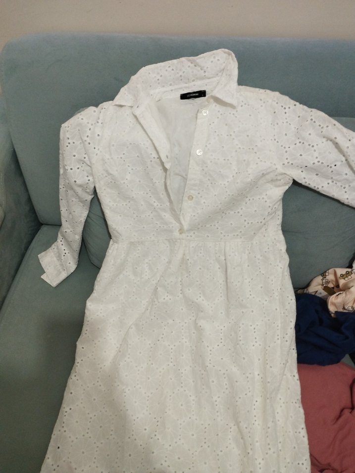 Uzun Kollu Beyaz Bohem Uzun Elbise - Görsel 5