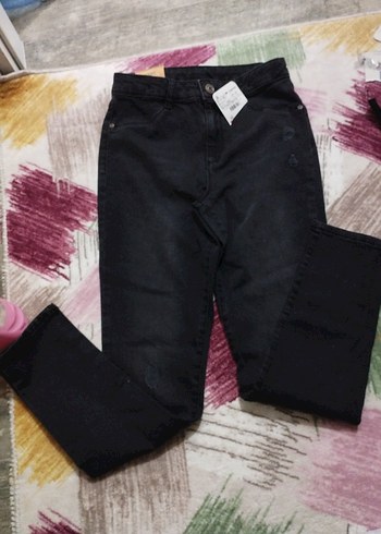 Düğmeli Siyah Rahat Kesim  Kot Pantolon - Görsel 4