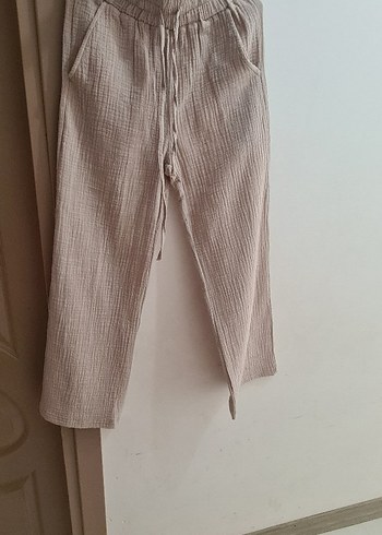 Bej Muslin Keten Salaş Kadın Pantolon - Görsel 4