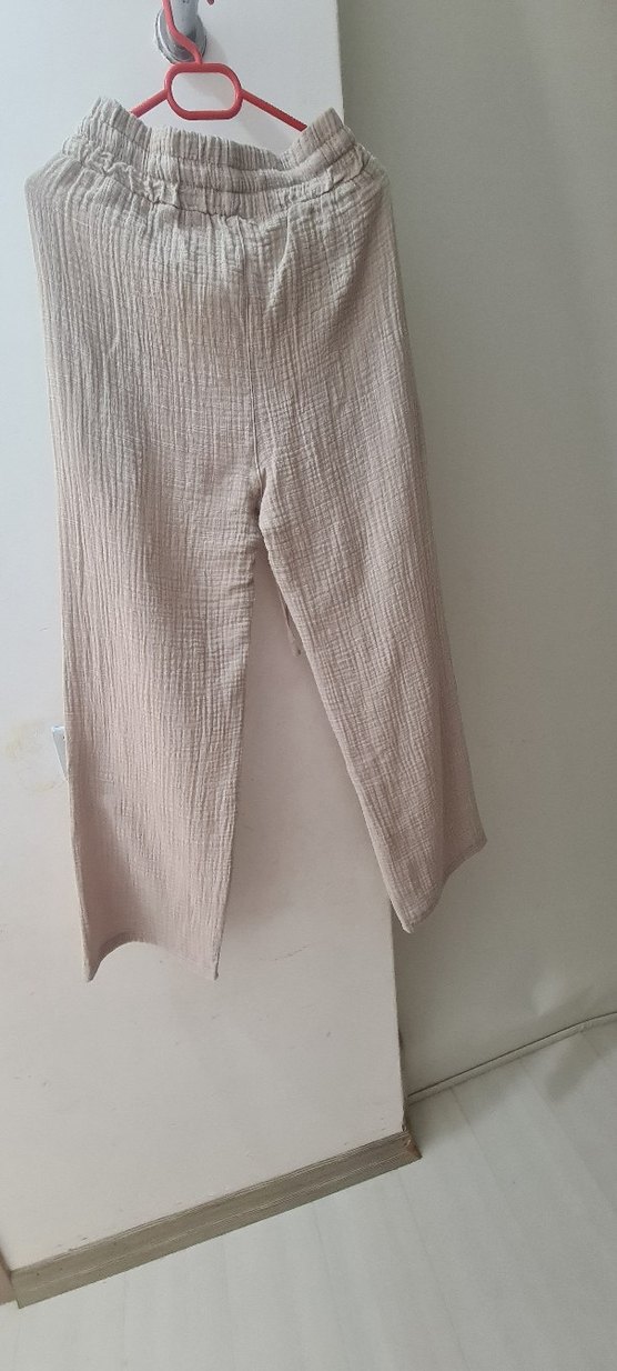 Bej Muslin Keten Salaş Kadın Pantolon - Görsel 5