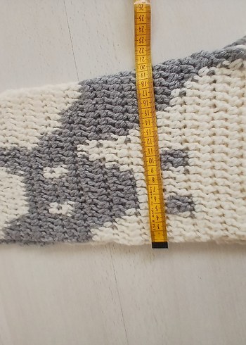 Kedi desen Kırık beyaz ve  Gri Örgü unisex atkı - Görsel 4