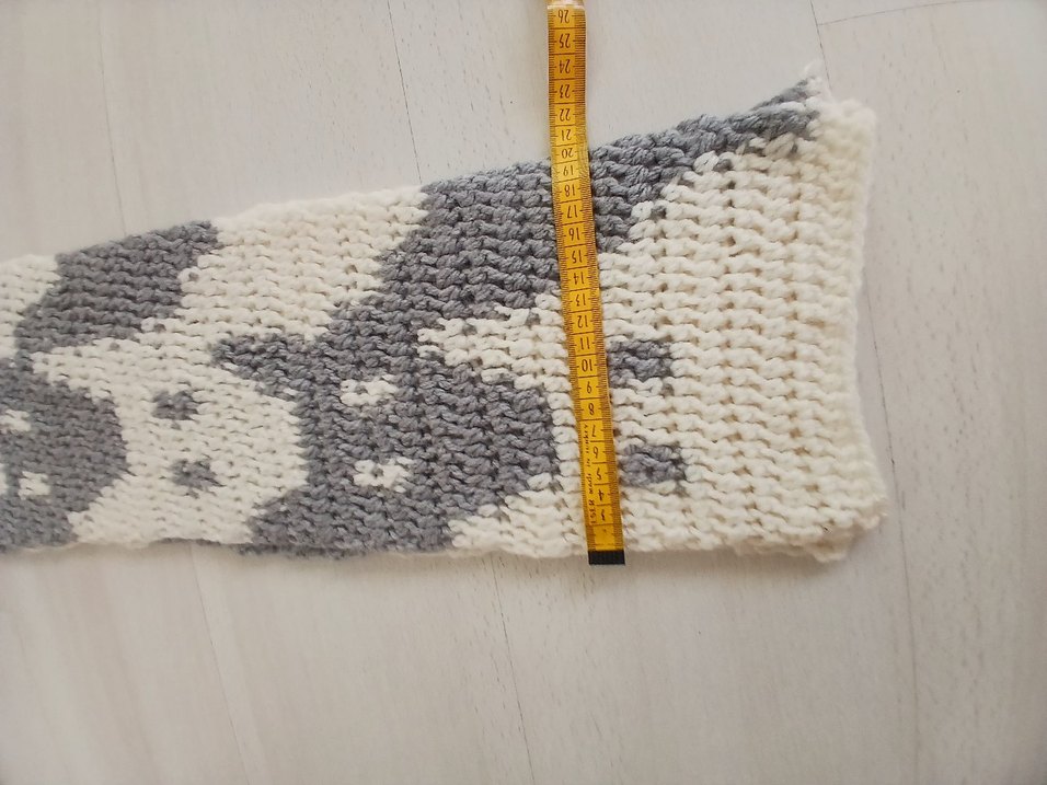 Kedi desen Kırık beyaz ve  Gri Örgü unisex atkı - Görsel 4