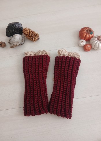 Bordo Dantel Detaylı Bohem Kadın Eldiveni - Görsel 5