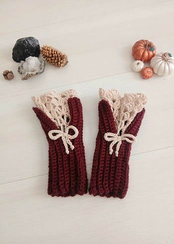 Bordo Dantel Detaylı Bohem Kadın Eldiveni - Görsel 2