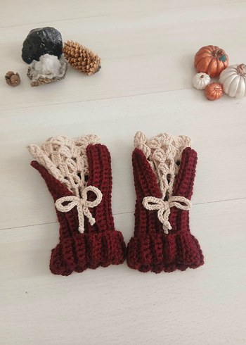 Bordo Dantel Detaylı Bohem Kadın Eldiveni - Görsel 4