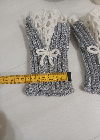 Pullu Gri Örgü Bohem Kadın Eldiveni - Görsel 7
