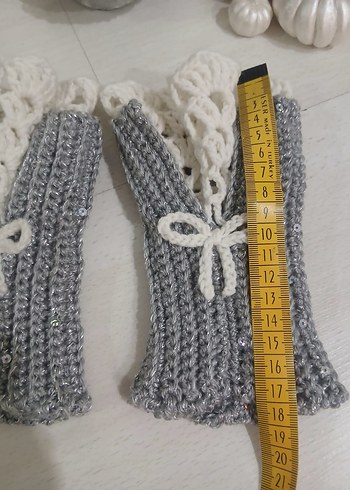 Pullu Gri Örgü Bohem Kadın Eldiveni - Görsel 6