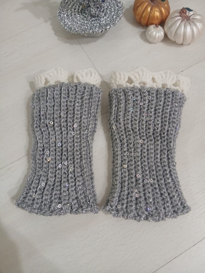 Pullu Gri  Örgü Bohem Kadın Eldiveni - Görsel 5