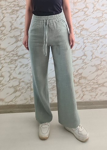 Bej Rahat Kesim muslin Keten Kadın Pantolon - Görsel 2