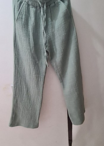 Bej Rahat Kesim muslin Keten Kadın Pantolon - Görsel 4