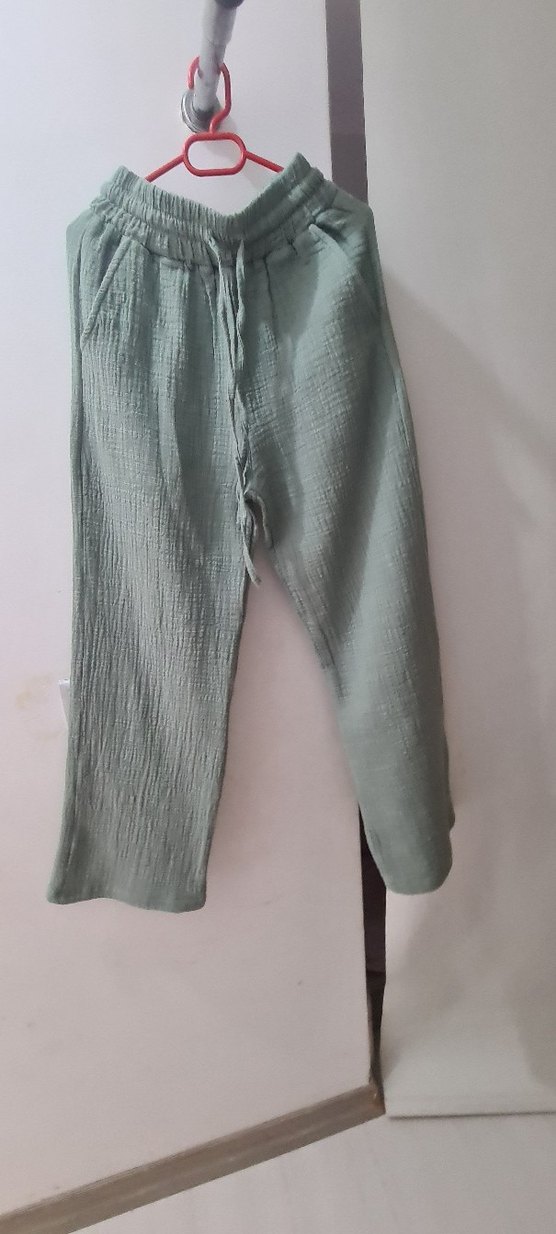 Bej Rahat Kesim muslin Keten Kadın Pantolon - Görsel 4