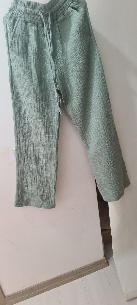 Bej Rahat Kesim muslin Keten Kadın Pantolon - Görsel 5