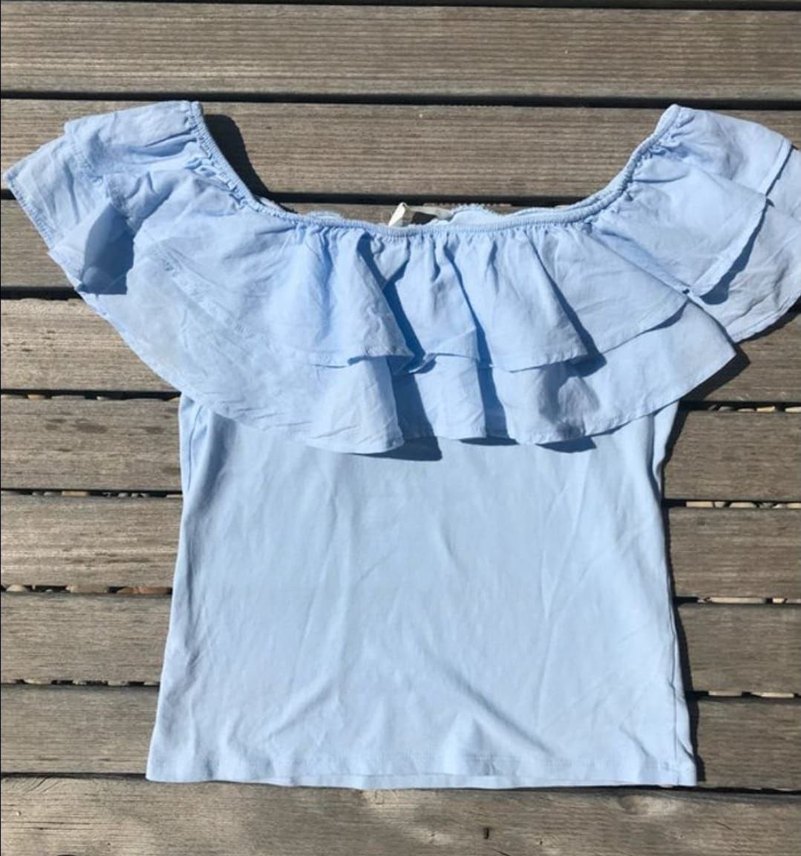 Mavi Fırfırlı Kayık Yaka Kadın Bluz - Görsel 2