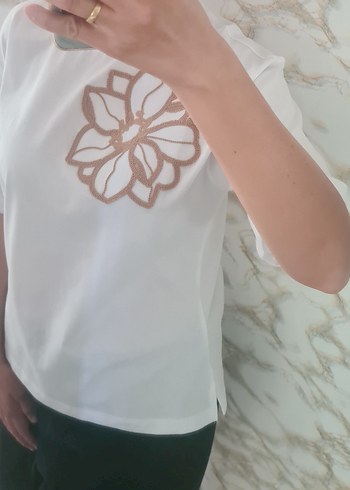 m Beden siyah Renk Cicek nakisliKısa Kollu Kadın Tişört