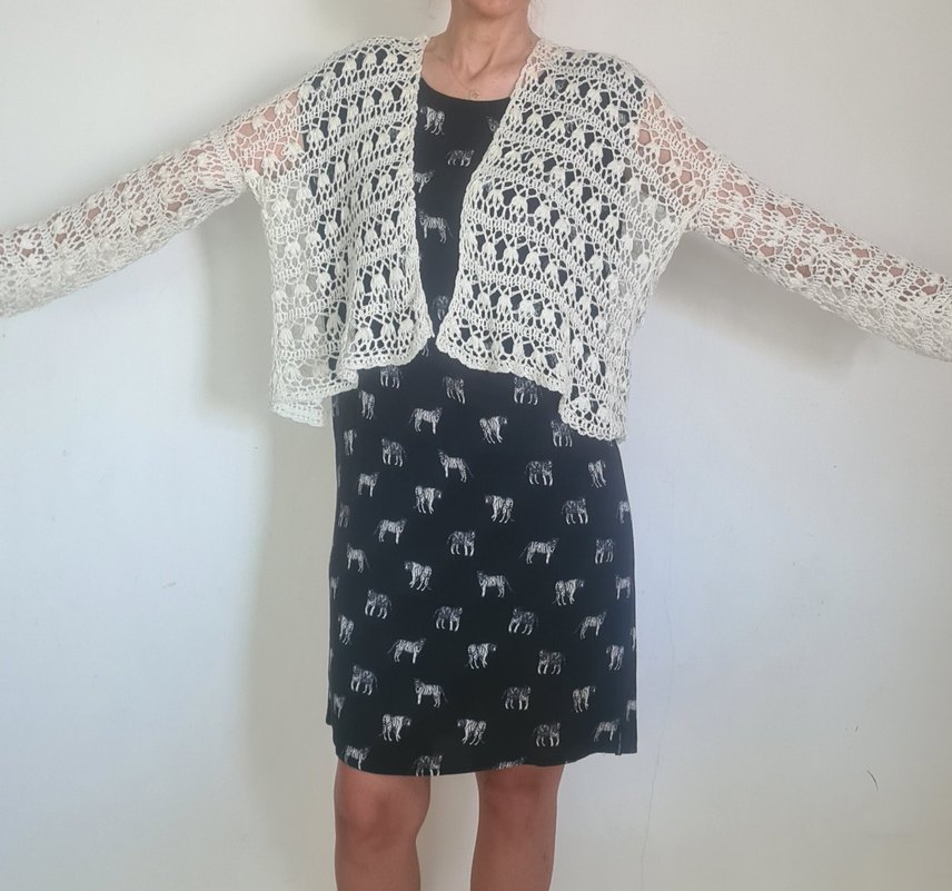 Dantel Detaylı Beyaz Bohem Örgü Hırka - Görsel 2