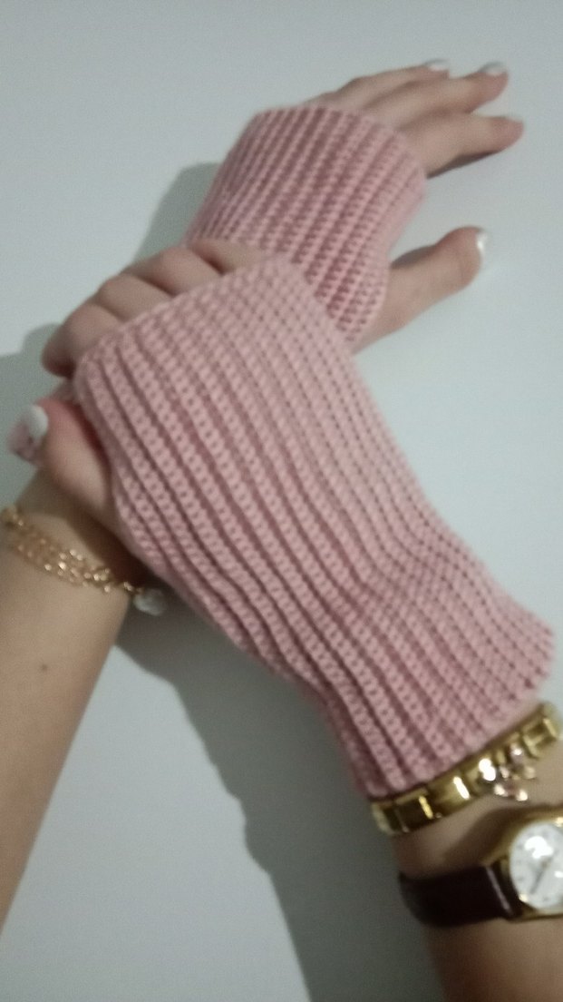 Pembe Örgü Parmaksız Kadın Eldiveni - Görsel 2