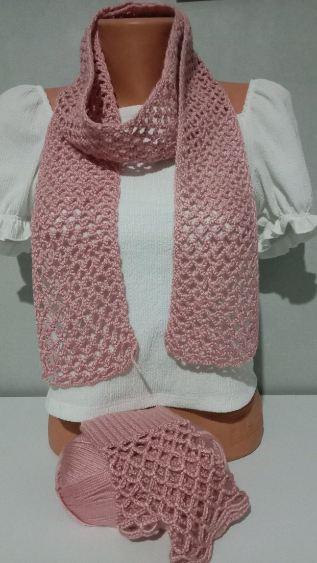 Pembe Örgü Kadın Eldiveni atkı set - Görsel 4