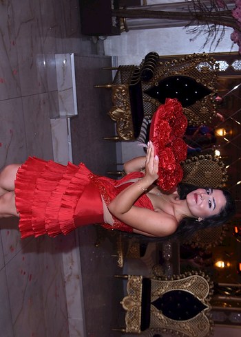 Kırmızı Mini Straplez Volanlı Kokteyl Elbisesi - Görsel 2