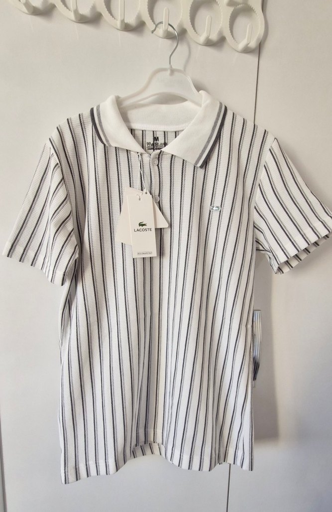 Lacoste Çizgili Beyaz Erkek Polo Tişört - Görsel 2