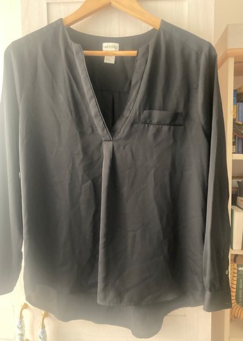 Siyah V-Yaka Uzun Kollu H&M  Gömlek - Görsel 3