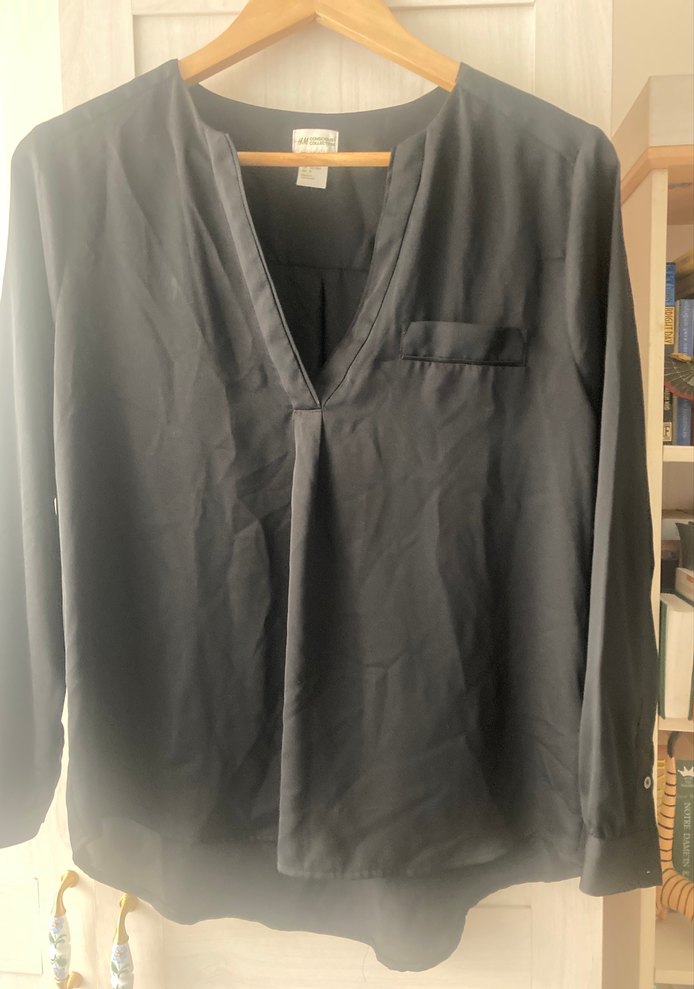 Siyah V-Yaka Uzun Kollu H&M  Gömlek - Görsel 3