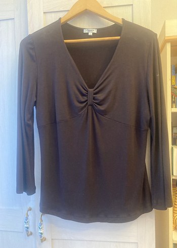 V Yaka Drapeli viscon Kadın Bluz - Görsel 3