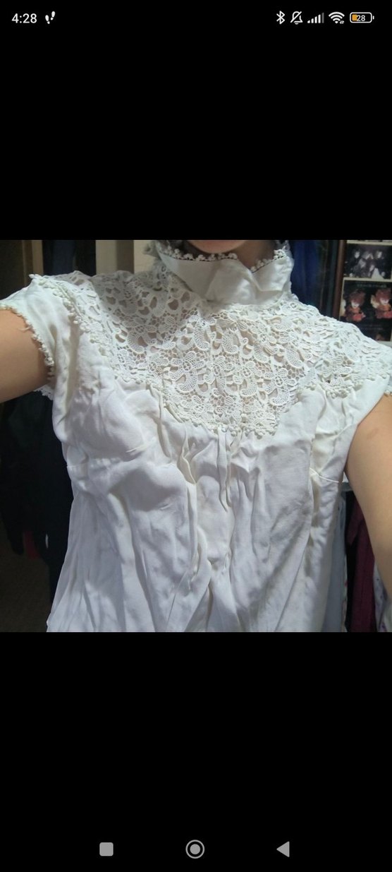 gotik goth vintage dantel Detaylı Beyaz Bohem Kadın Bluz - Görsel 4