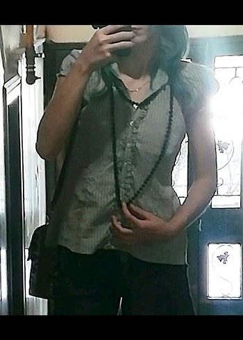 vintage bej Çizgili gömlek - Görsel 4