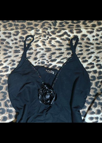 vintage Siyah goth Gotik çiçek detaylı askılı yazlık üst - Görsel 3