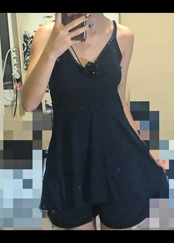 vintage Siyah goth Gotik çiçek detaylı askılı yazlık üst - Görsel 4