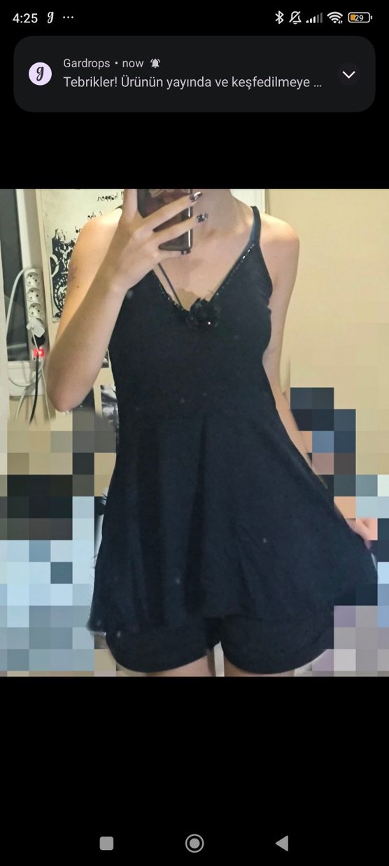 vintage Siyah goth Gotik çiçek detaylı askılı yazlık üst - Görsel 4