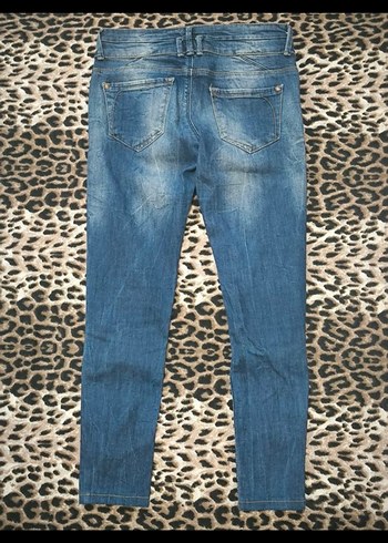 gyaru vintage y2k skinny Leopar Desenli Kadın Mavi Denim Jean - Görsel 4