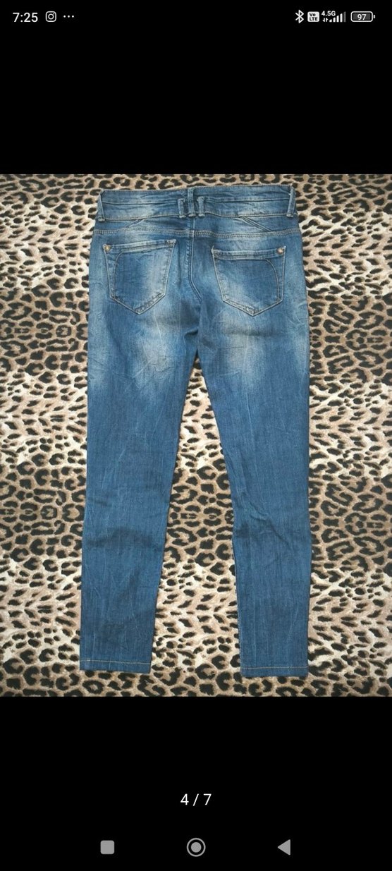 gyaru vintage y2k skinny Leopar Desenli Kadın Mavi Denim Jean - Görsel 4
