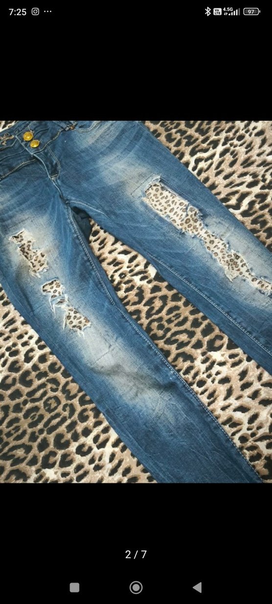 gyaru vintage y2k skinny Leopar Desenli Kadın Mavi Denim Jean - Görsel 2
