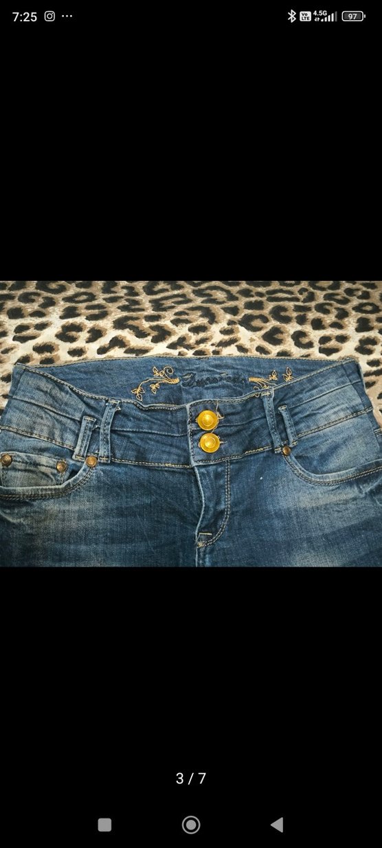 gyaru vintage y2k skinny Leopar Desenli Kadın Mavi Denim Jean - Görsel 3