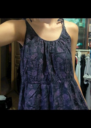 goth çiçekli mor uzun yazlık Midi Elbise - Görsel 2